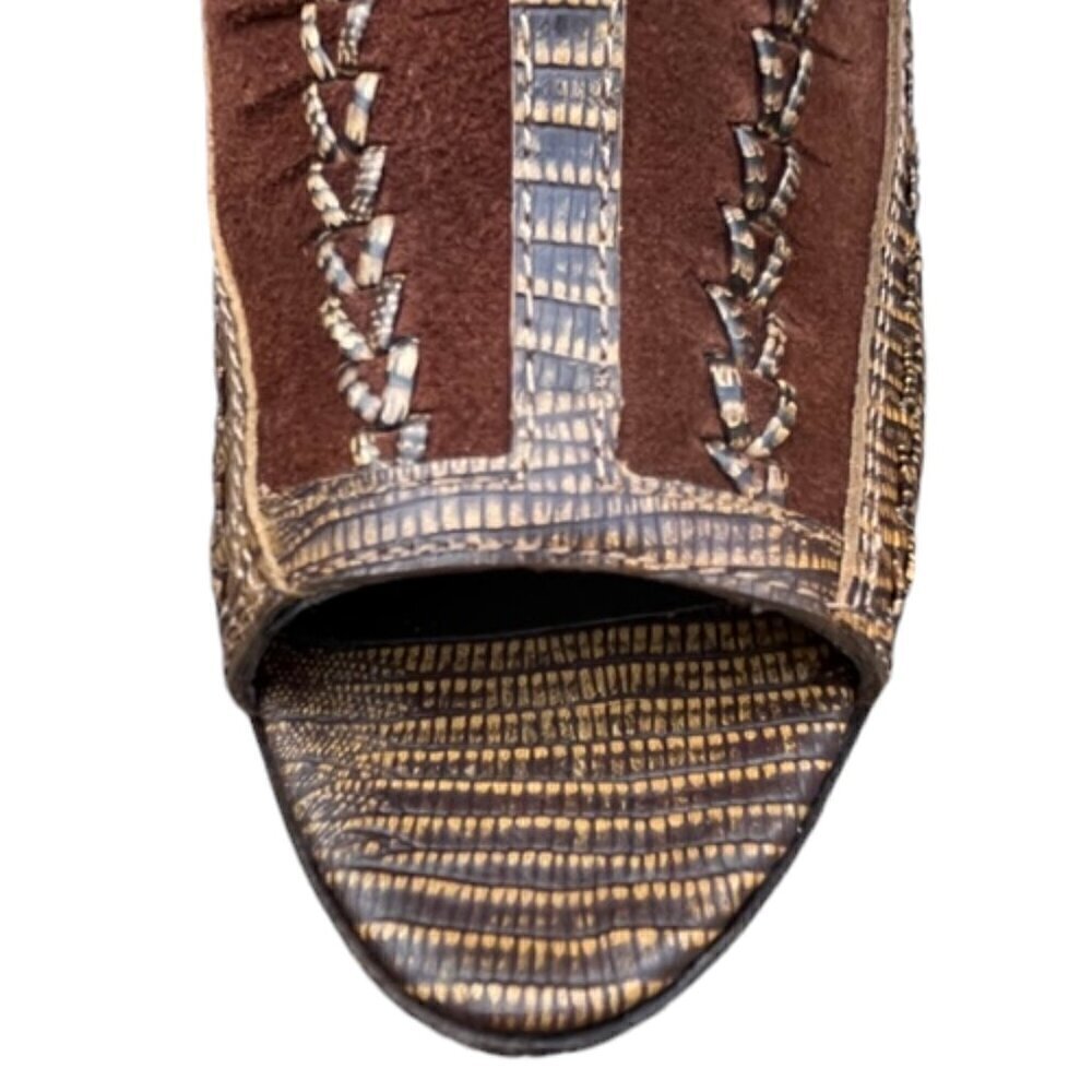 Vince Camuto Brown VC-Night Woven Leather Peep Toe Side Zipper 4.5" Shoes 8.5B - Picture 10 of 16